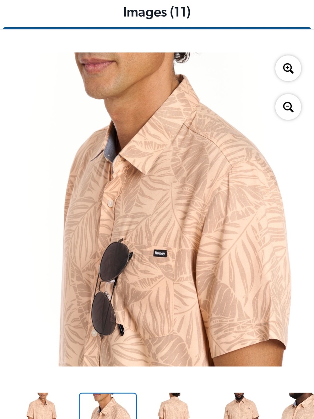 Hurley Peach Short-Sleeve Leaf Print Button-Down Shirt - Picture 2 of 7